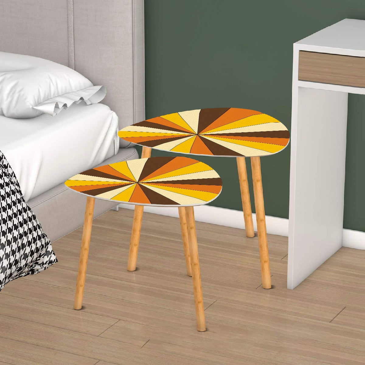 Groovy Retro 70s Vibe Orange, Yellow Brown Mid Mod Nesting Tables - Mid Century Modern Gal