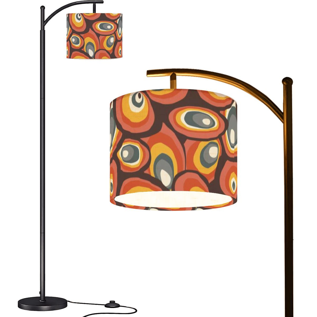 Mid Century Modern Maximalist Retro Brown Golden Yellow Retro Arc Floor Lamp - Mid Century Modern Gal