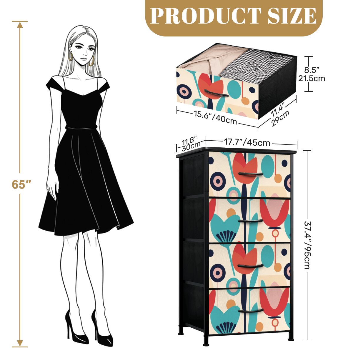 Mid Century Modern Retro Scandinavian Floral 4-Drawer Dresser - Mid Century Modern Gal