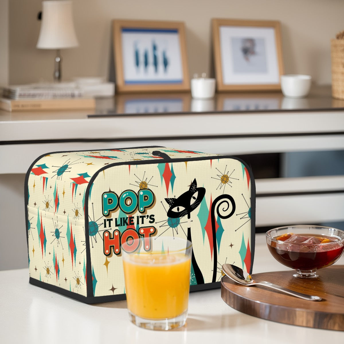 Atomic Cat Quirky Fun Toaster Cover, Pop It Like It's Hot 50s Mod Kitchen - Mid Century Modern Gal