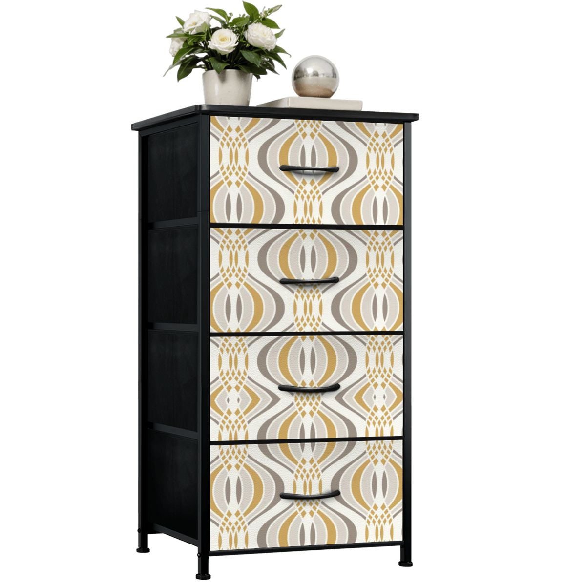 Mid Modernist Gold, Silver, White Mod 4-Drawer Dresser