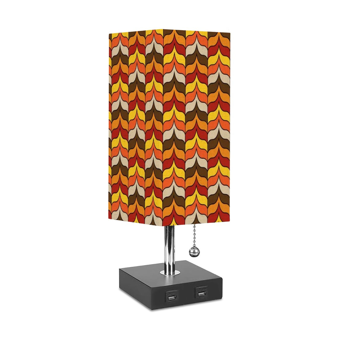 Scandinavian Retro Brown, Mustard Yellow, Orange, MCM Square Table Lamp - Mid Century Modern Gal