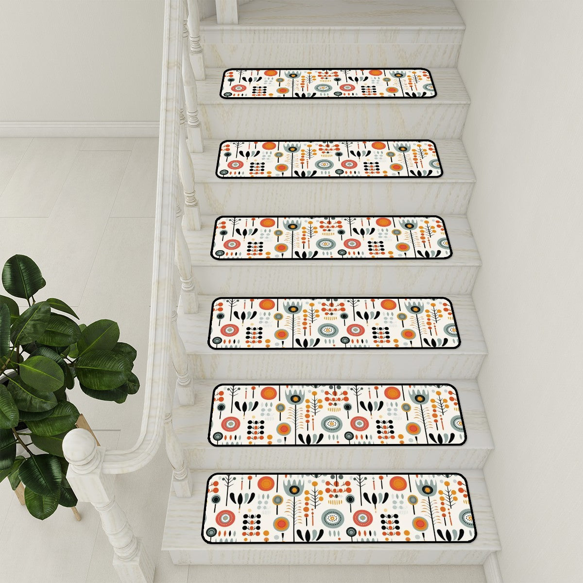 Scandinavian Flower Mid Mod Carpet Stair Treads Non Slip - Mid Century Modern Gal