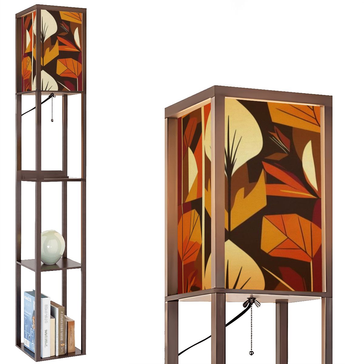 Modern Scandinavian Floral Harvest Blend Golden Yellow, Orange Mid Mod Floor Lamp with Shelves - Mid Century Modern Gal