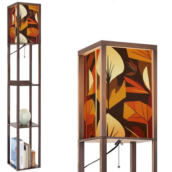 Modern Scandinavian Floral Harvest Blend Golden Yellow, Orange Mid Mod Floor Lamp with Shelves