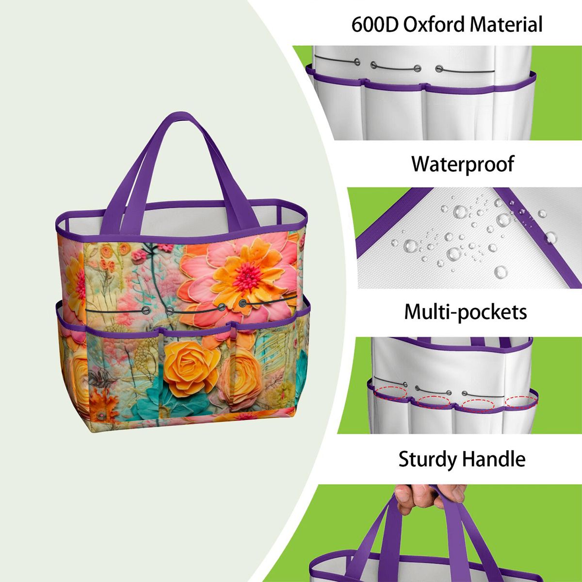 Bohemian Retro Flower, Faux Pressed Floral Mod Garden Tool Bag