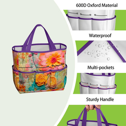Bohemian Retro Flower, Faux Pressed Floral Mod Garden Tool Bag