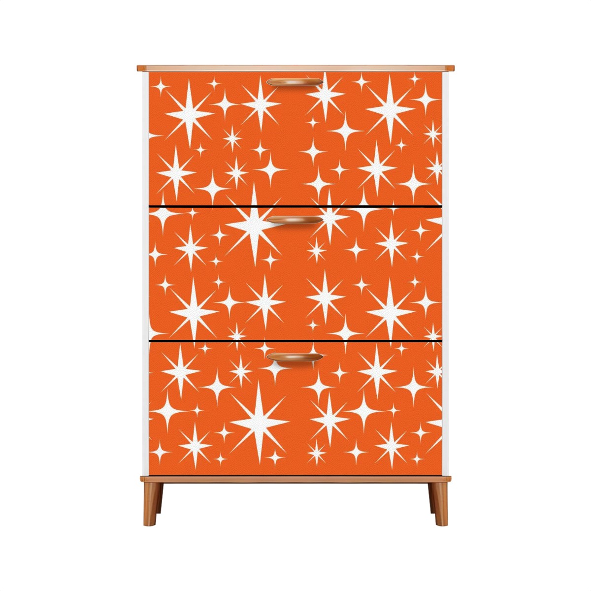 Atomic Starbursts Mid Century Modern Orange Retro Shoe Cabinet