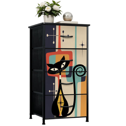 Mid Century Modern Atomic Cat, Mid Mod Geometric Designed 4-Drawer Dresser - Mid Century Modern Gal
