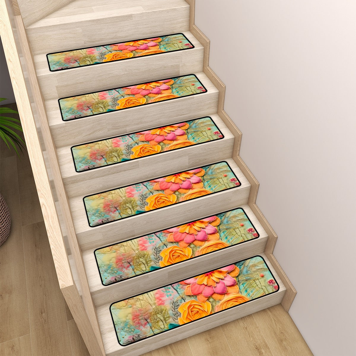 Modern Bohemian Flower Faux Pressed Flowers Non Slip Carpet for Stairs Treads