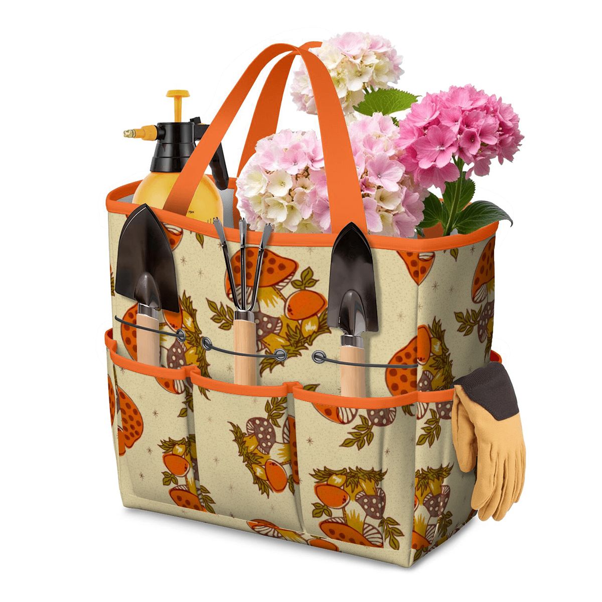 Merry Mushroom 70's Hippie Boho Orange, Groovy Cottagecore Mushroom Garden Tool Bag - Mid Century Modern Gal