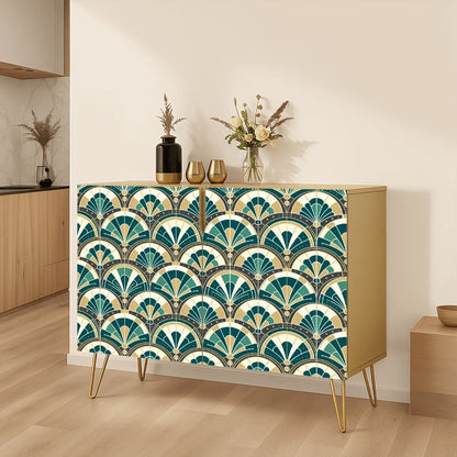 Art Deco Peacock Inspired Wooden Storage Cabinet - Mid Century Modern Gal