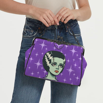 Bride of Frankenstein Retro Mid Mod Horror Buff Purple Halloween Kisslock Crossbody Purse - Mid Century Modern Gal