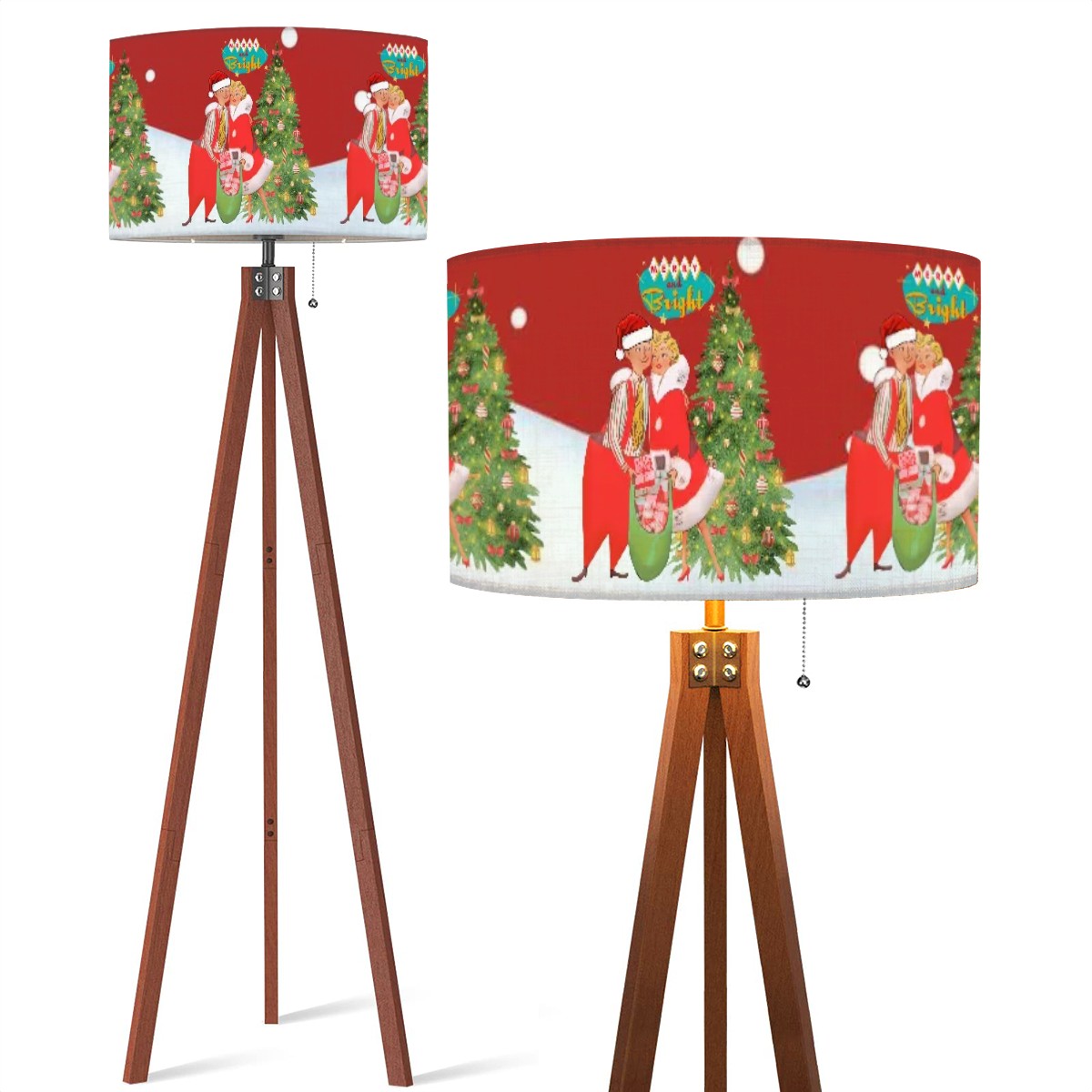 Kitschy Retro Holiday Red, Vintage Christmas Couple Tripod Floor Lamp Shade ONLY