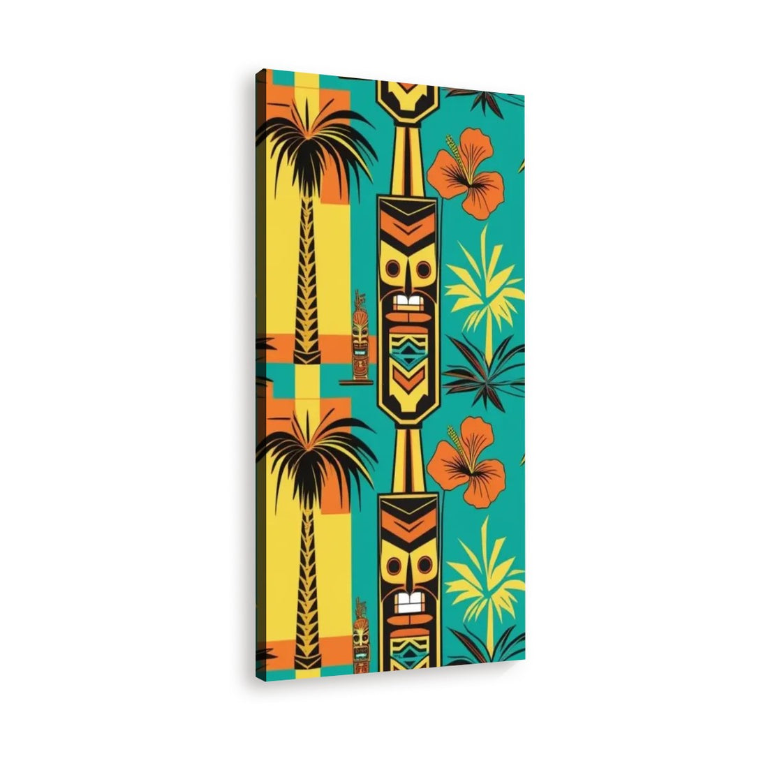 Mid Century Modern Tiki Wall Art, Teal, Yellow, Orange Large Canvas Print - Mid Century Modern Gal