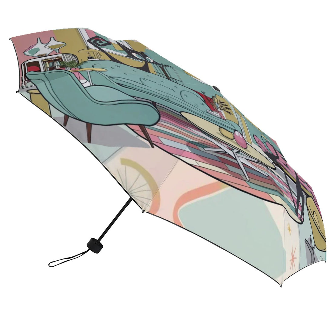 Atomic Cats, Kitschy Mod Quirky Fun Parasol UV Protection Umbrella - Mid Century Modern Gal