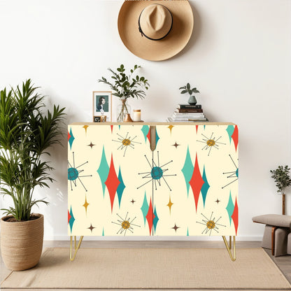 Mid Century Modern Atomic Franciscan Starbursts MCM Wooden Storage Cabinet - Mid Century Modern Gal