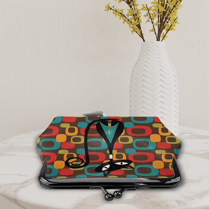 Kitschy Mod Atomic Cat Brown Groovy Geometric Design Coin Purse for Women - Mid Century Modern Gal