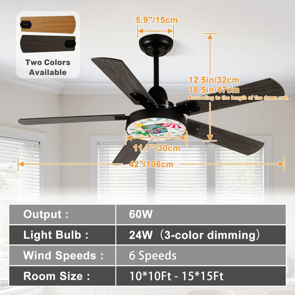 Palm Springs California Kitschy Flamingo Pool Side MCM Mid Century Modern Ceiling Fan With Light