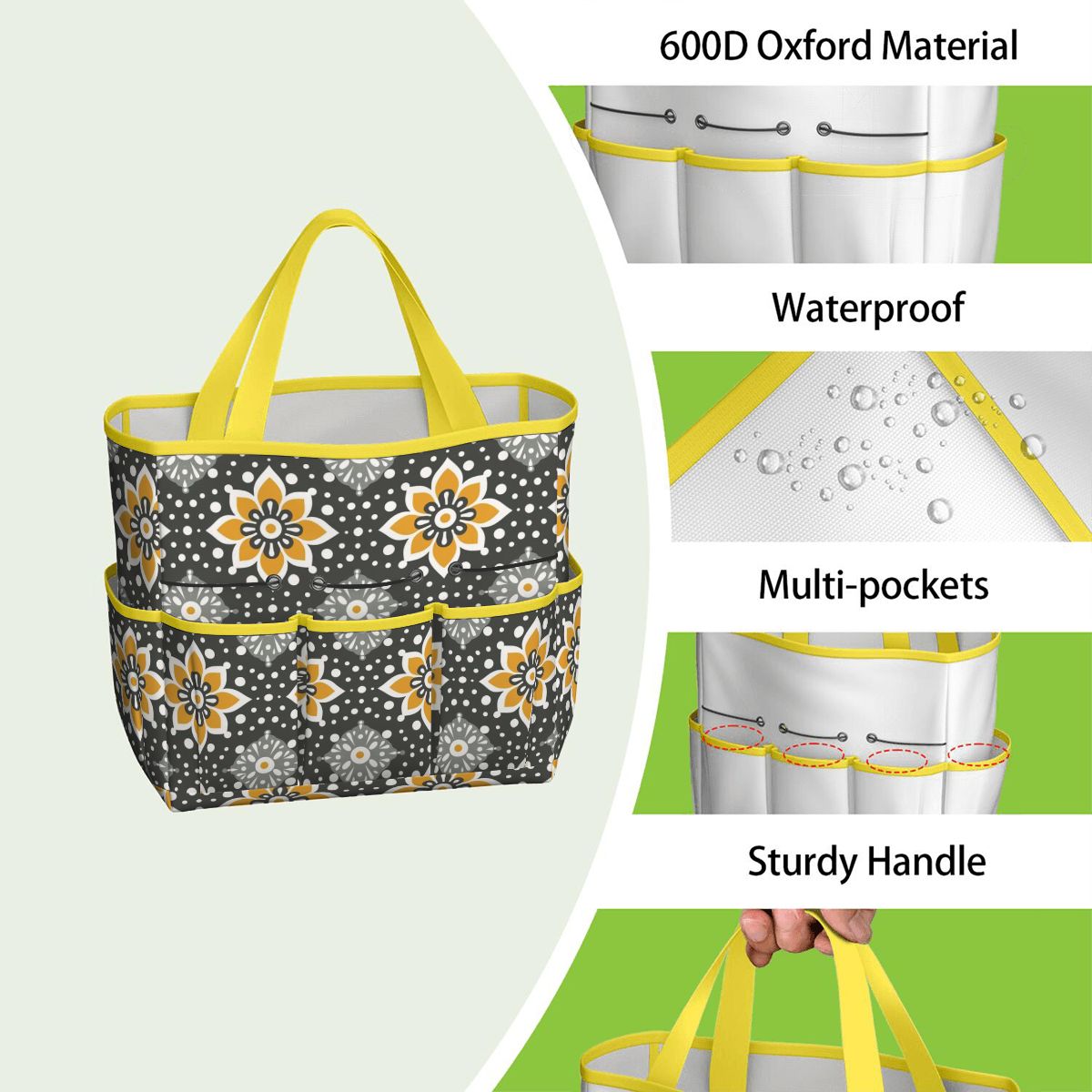Floral Bohemian Retro Gray Yellow Modern Garden Tool Bag