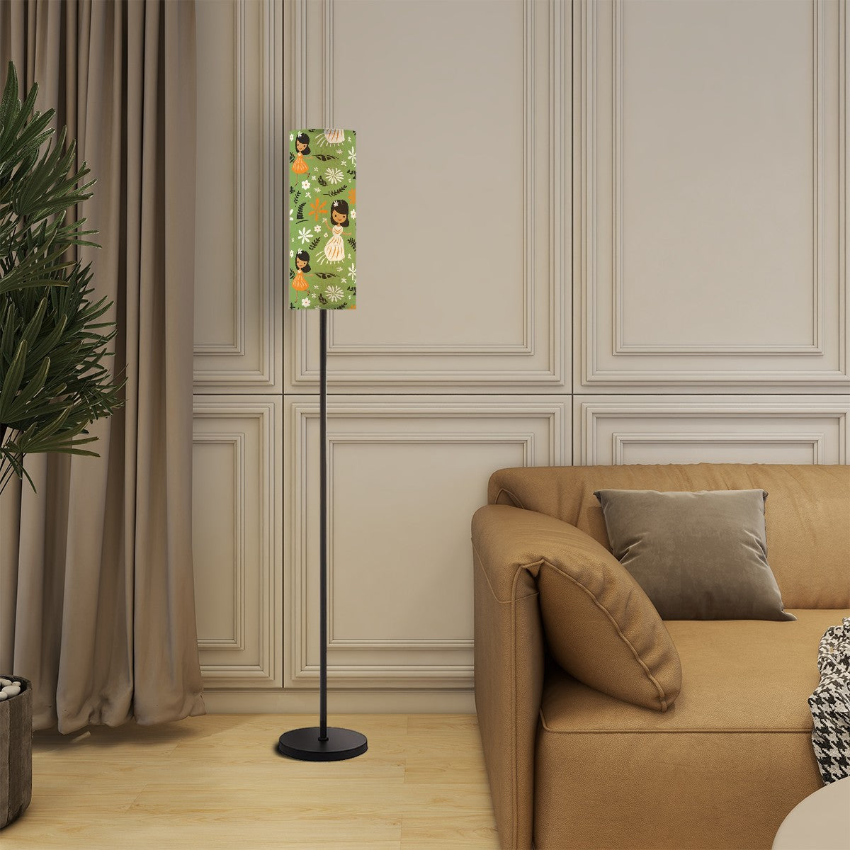 Tiki Hawaiin Gals, Green White Mod Floor Lamp Modern Standing Lamp - Mid Century Modern Gal
