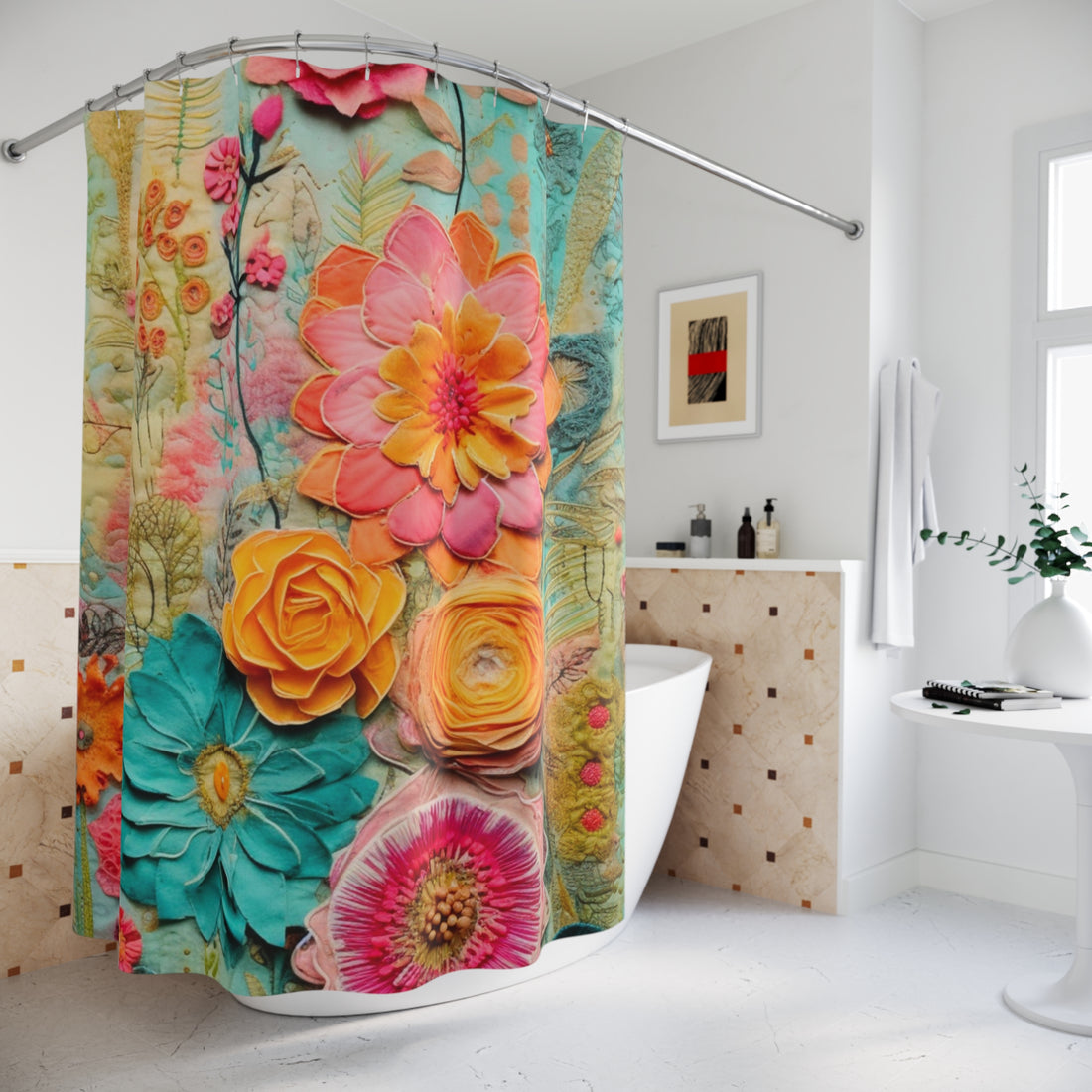 Retro Boho Chic Floral Hippie Vibes Shower Curtain