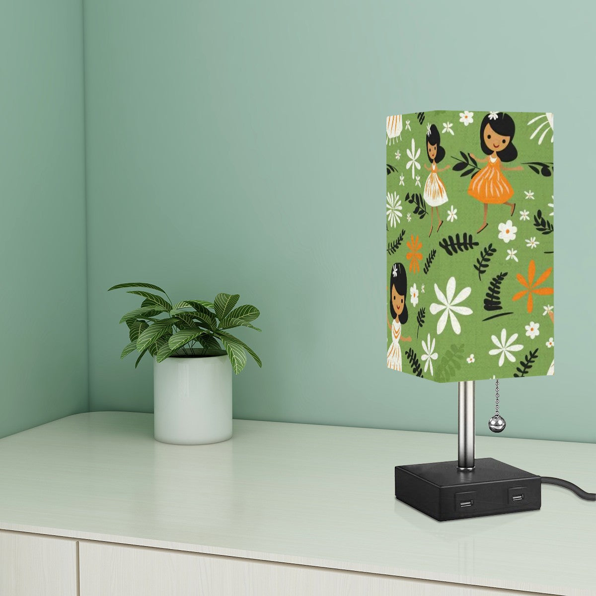 Mid Century Modern Polynesian Tiki Hula Hawaiin Kitschy Mod Square Table Lamp - Mid Century Modern Gal