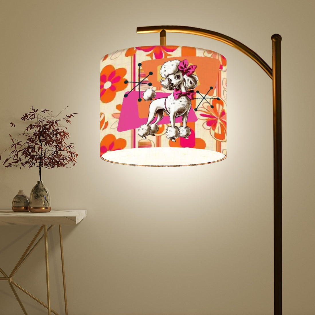 Mid Mod 50s Poodle Lamp, Orange Hot Pink Retro Arc Floor Lamp - Mid Century Modern Gal