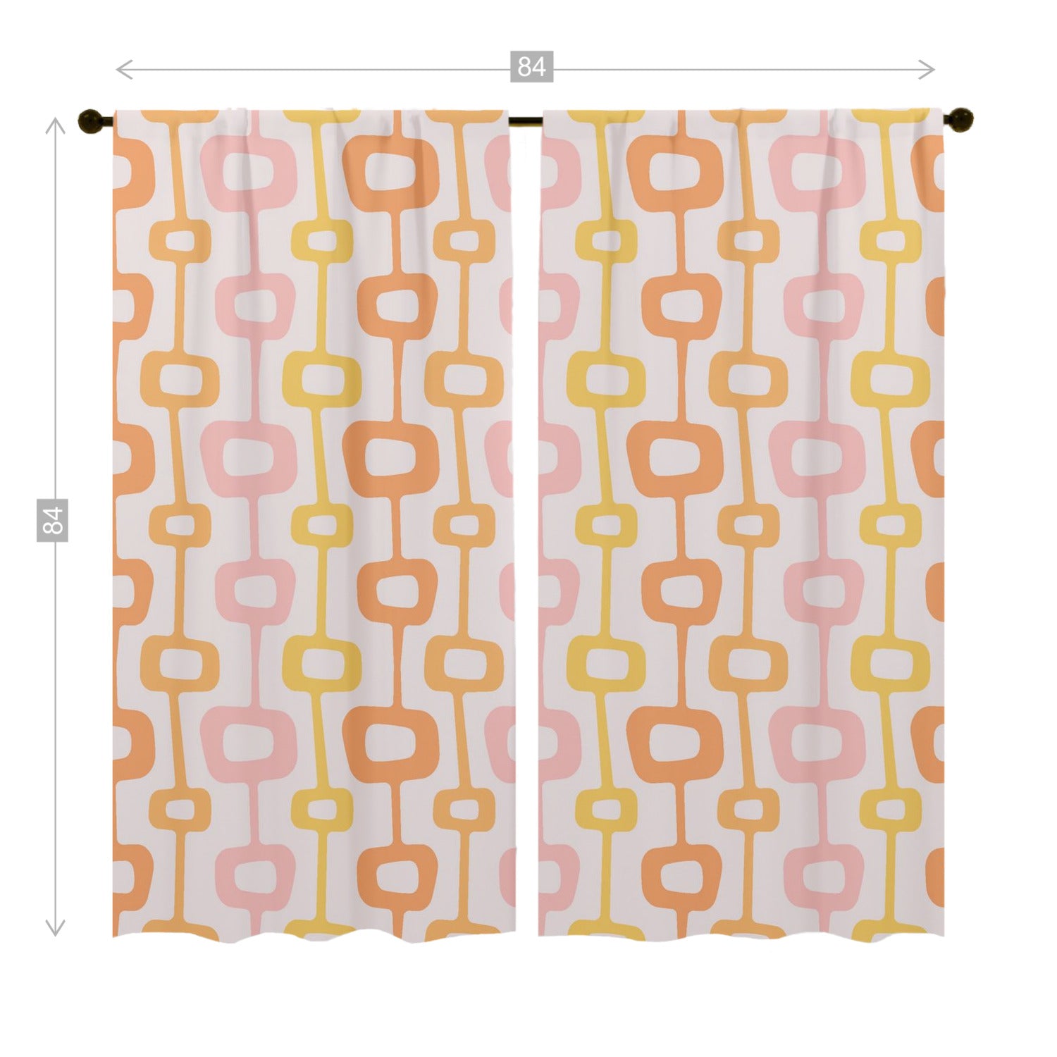 Mid Centuiry Modern Retro Groovy Geometric, Pink, Orange, Yellow MCM Window Curtains (two panels)