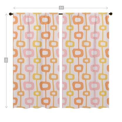 Mid Centuiry Modern Retro Groovy Geometric, Pink, Orange, Yellow MCM Window Curtains (two panels)