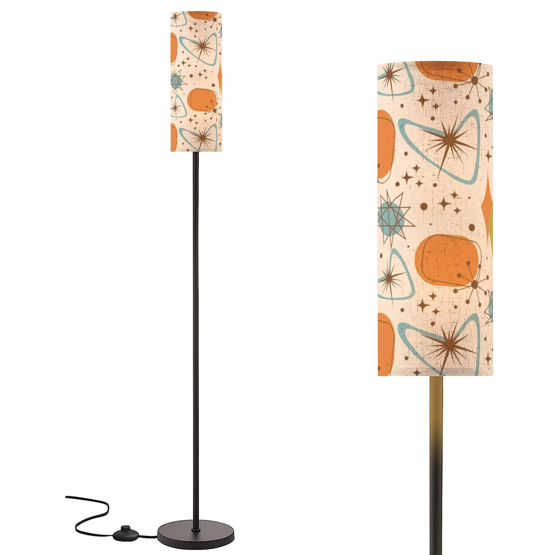 Mid Century Modern Designed, Slender Floor Lamp, Orange, Blue, Starburst