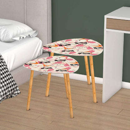 Mid Century Modern Nesting Tables Adorned With Dancing Flamingos And Atomic Cats - Mid Century Modern Gal