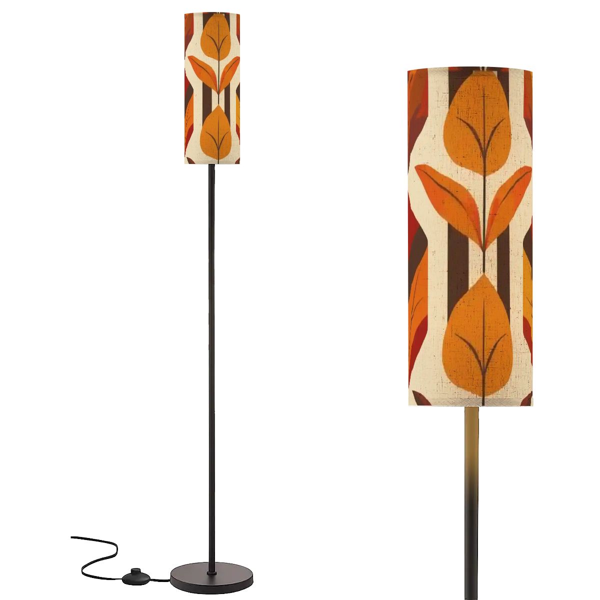 Floral Mod Scandinavian Harvest Gold, Orange Mid Century Modern Floor Lamp - Mid Century Modern Gal
