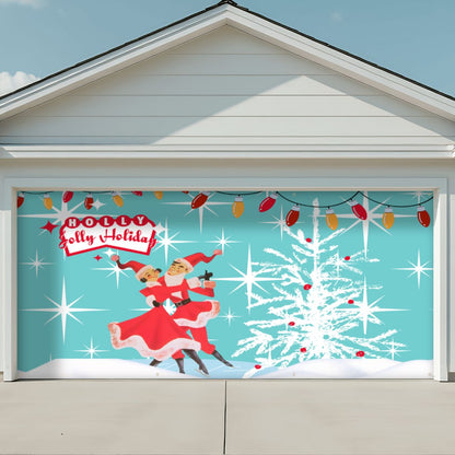 Holly Jolly Holiday 50s Kitschy Vintage Christmas Garage Door Banner Backdrop - Mid Century Modern Gal