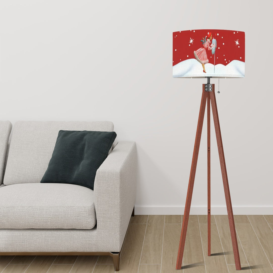 Christmas Lampshade, Kitschy Vintage Retro Red 50s Gal Tripod Floor Lamp Shade ONLY