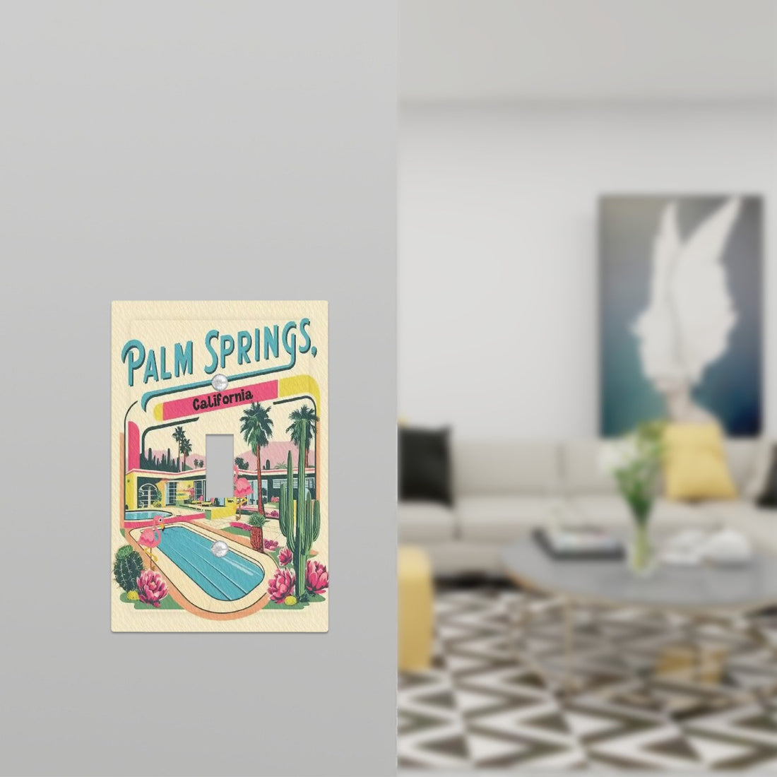 Palm Springs California Old Cali Hotel Mid Mod Faux Leather Texture Switch Cover 1-Gang 1 Toggle - Mid Century Modern Gal