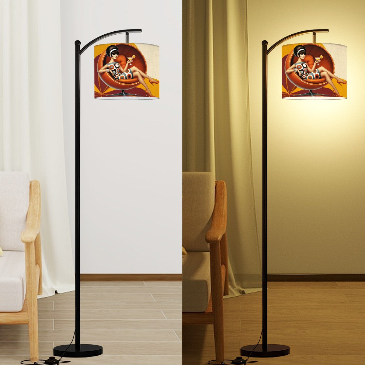 Mod 60s Groovy Retro Mog Gal Arc Floor Lamp Lighting