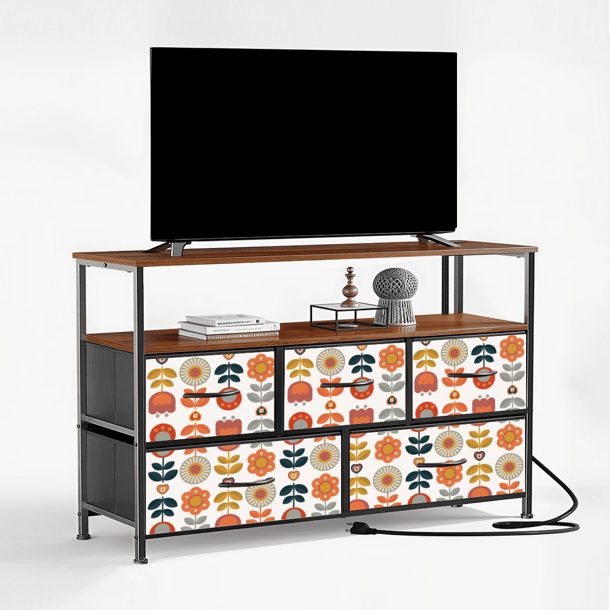 Mid Century Modern Scandinavian Designed Danish Floral TV Stand Media Console - Mid Century Modern Gal