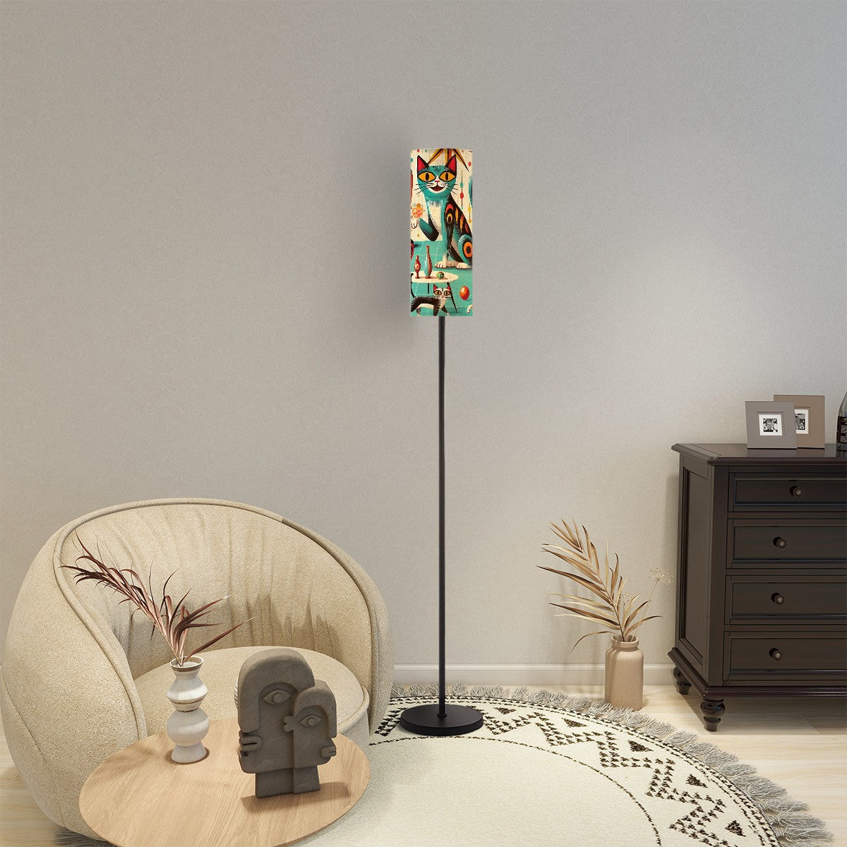 Mid Century Modern Floor Lamp, Kitschy Cat And Cocktail Hour, Mod Bar, Fun Floor Lamp