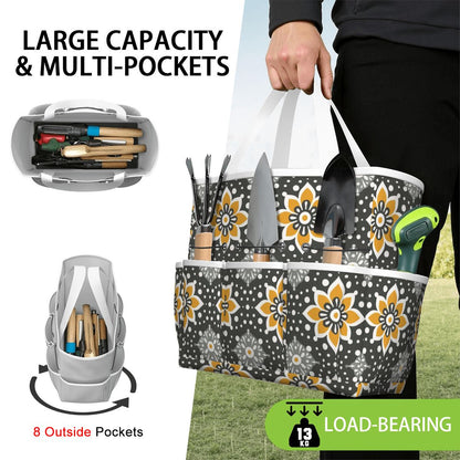 Floral Bohemian Retro Gray Yellow Modern Garden Tool Bag - Mid Century Modern Gal
