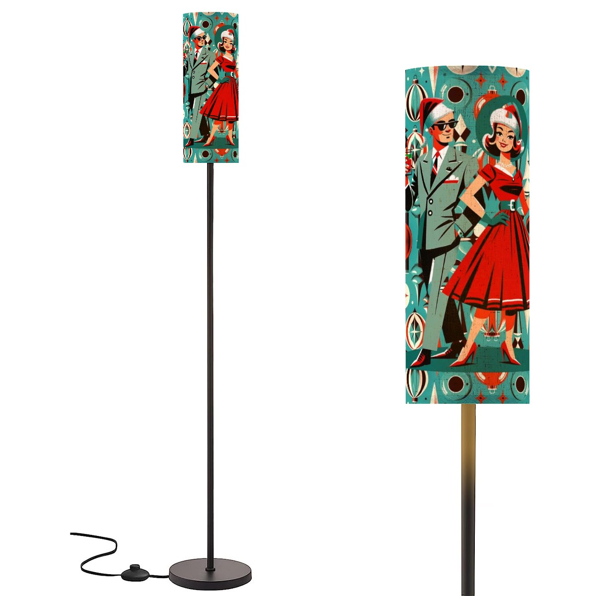 Atomic Christmas Couple, Mid Century Christmas Lampshade