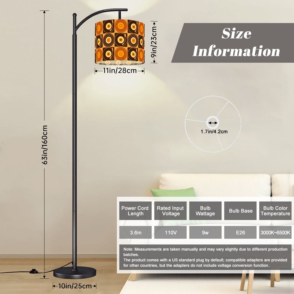 Groovy Retro Record Players, Brown Orange Yellow, Arc Floor Lamp
