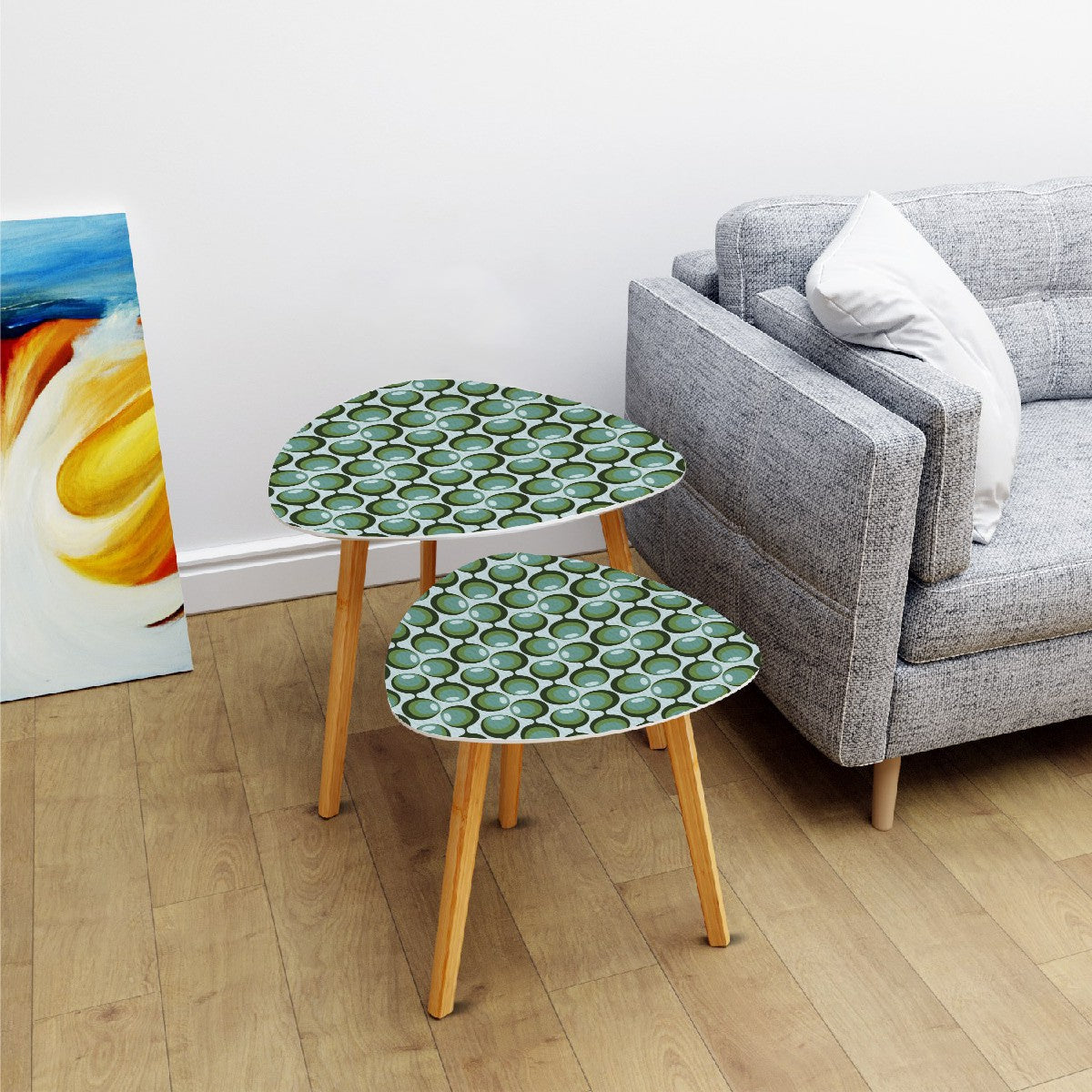 Mid Century Modern Groovy Orb, Green Olive Mid Mod Retro Nesting Tables - Mid Century Modern Gal