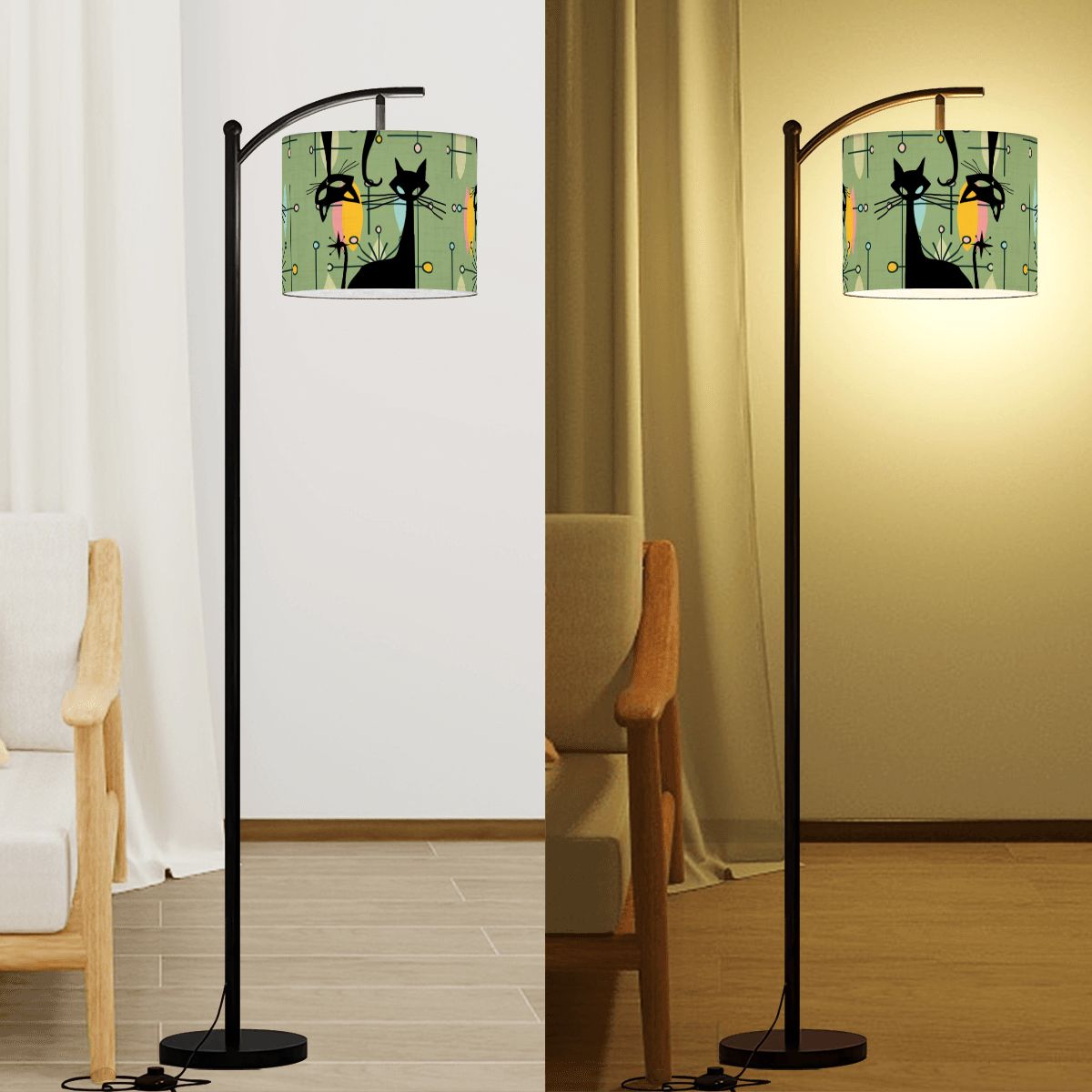 Atomic Starburst Atomic Cat Green Yellow Sputnik Designed MCM Lamp SHADE ONLY - For Arc Floor Lamps Only - Mid Century Modern Gal