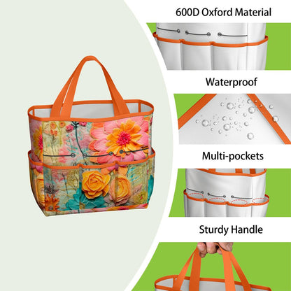 Bohemian Retro Flower, Faux Pressed Floral Mod Garden Tool Bag