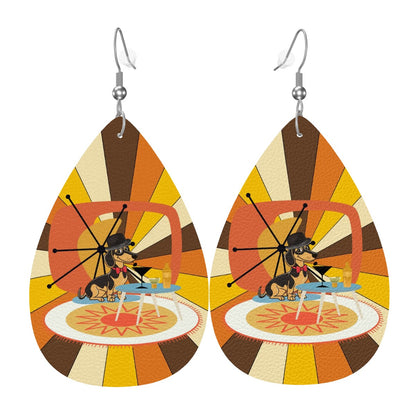Doxie Mom Weiner Dog Retro 70s Designed Faux Leather Teardrop Earrings - Mid Century Modern Gal