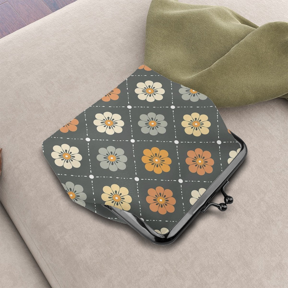Scandinavian Floral, Mustard Yellow, Gray Mid Century Modern Coin Purse - Mid Century Modern Gal