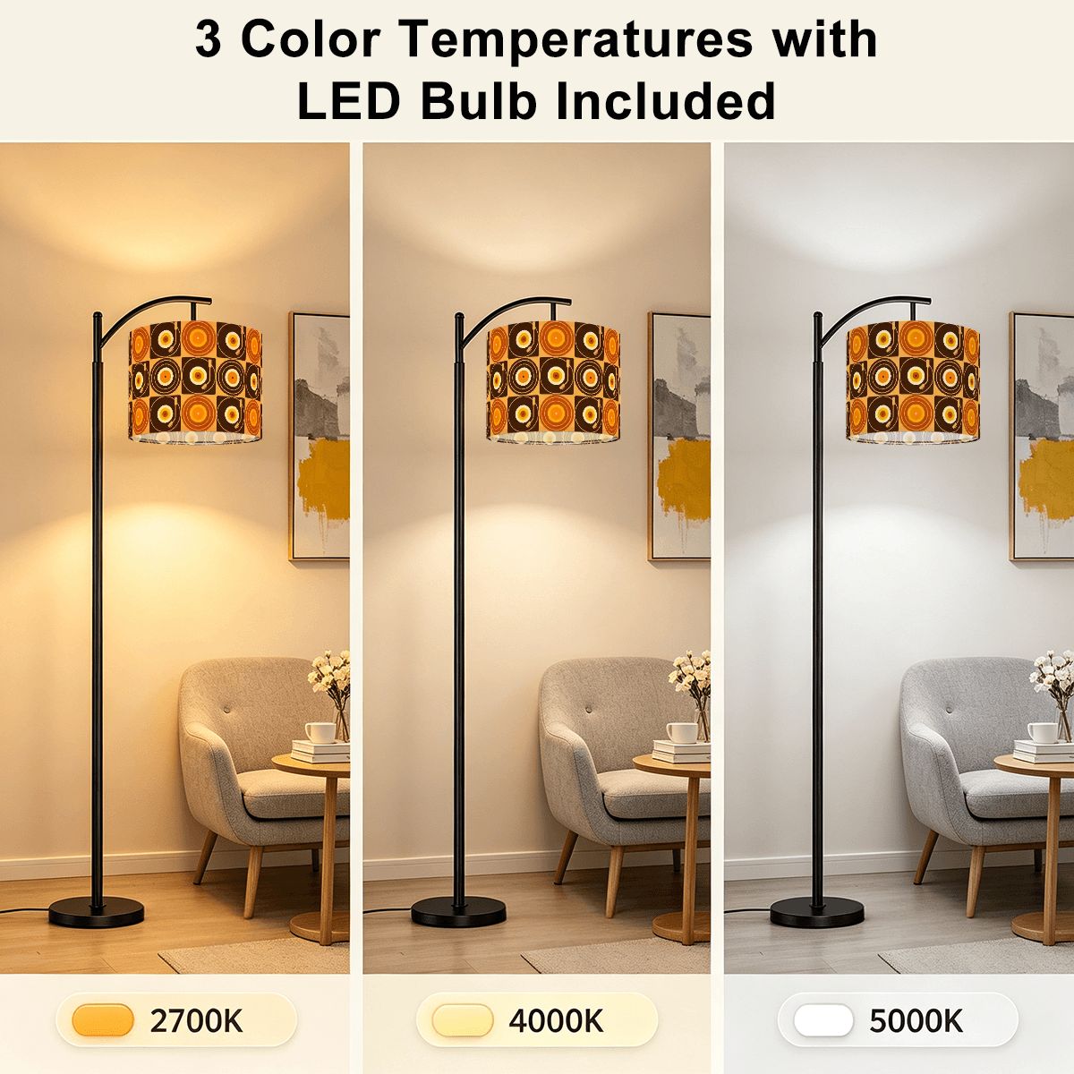 Groovy Retro Record Players, Brown Orange Yellow, Arc Floor Lamp