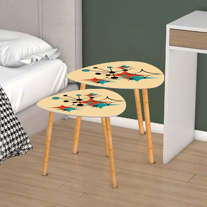 Mid Century Modern Atomic Starbursts, Retro Triangle Coffee Table Set - Mid Century Modern Gal