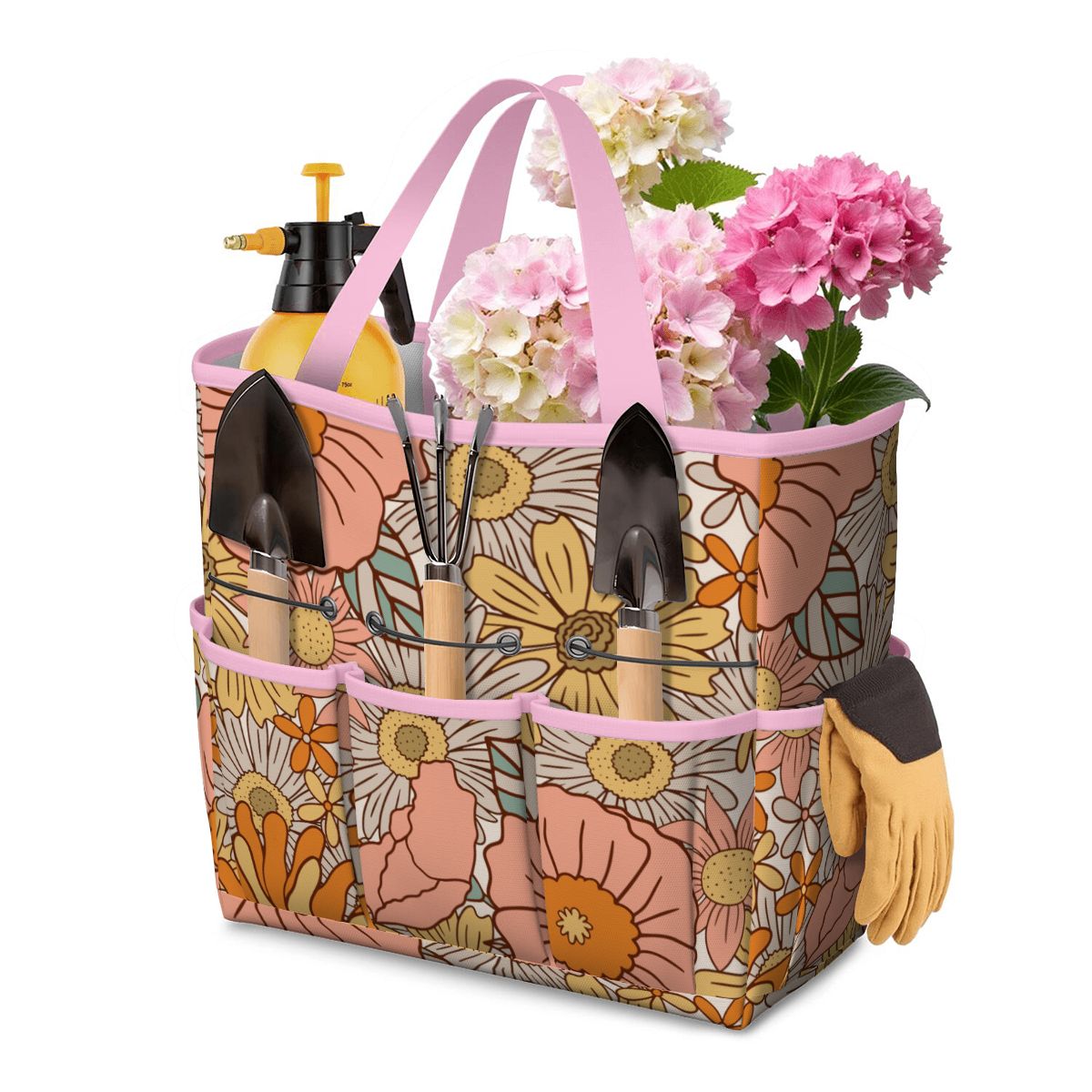 70s Floral Pink Orange Garden Tool Bag - Mid Century Modern Gal